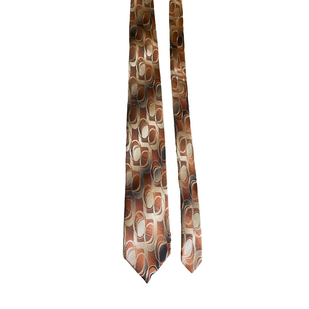 Concepts Claiborne Mens Necktie Silk Geometric Brown Gold Beige Retro Dad Gift